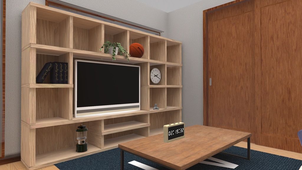 VRChat想定 壁面収納付きテレビ台
