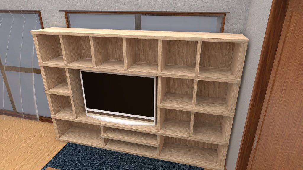 VRChat想定 壁面収納付きテレビ台
