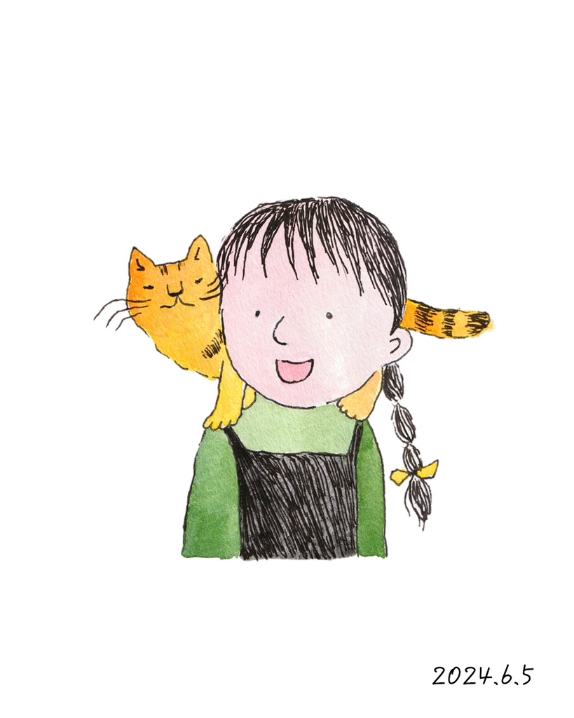 【原画】肩にのるねこ(女の子）