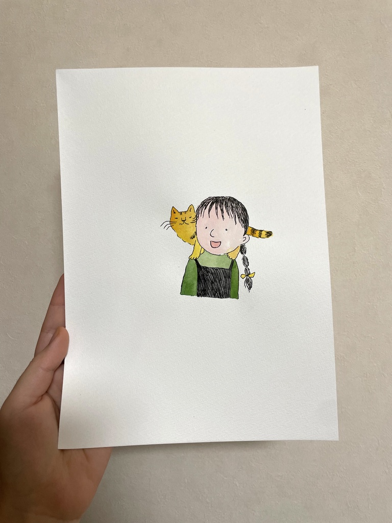 【原画】肩にのるねこ(女の子)
