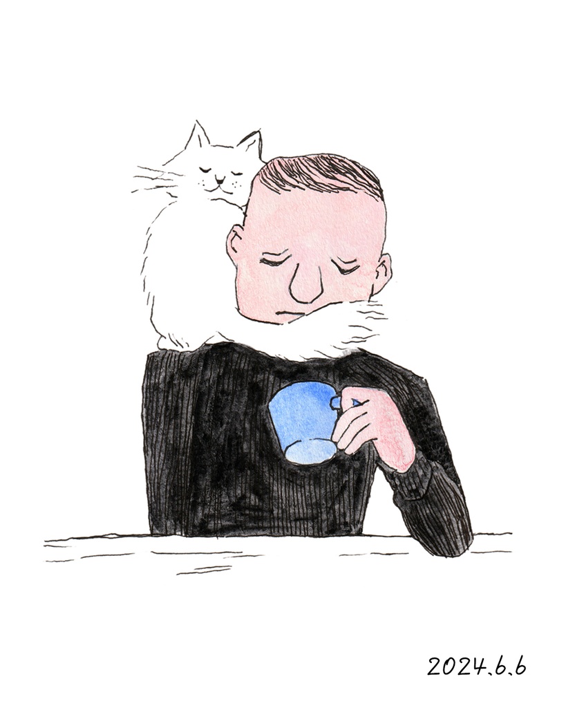 【原画】肩にのるねこ(おじさん）