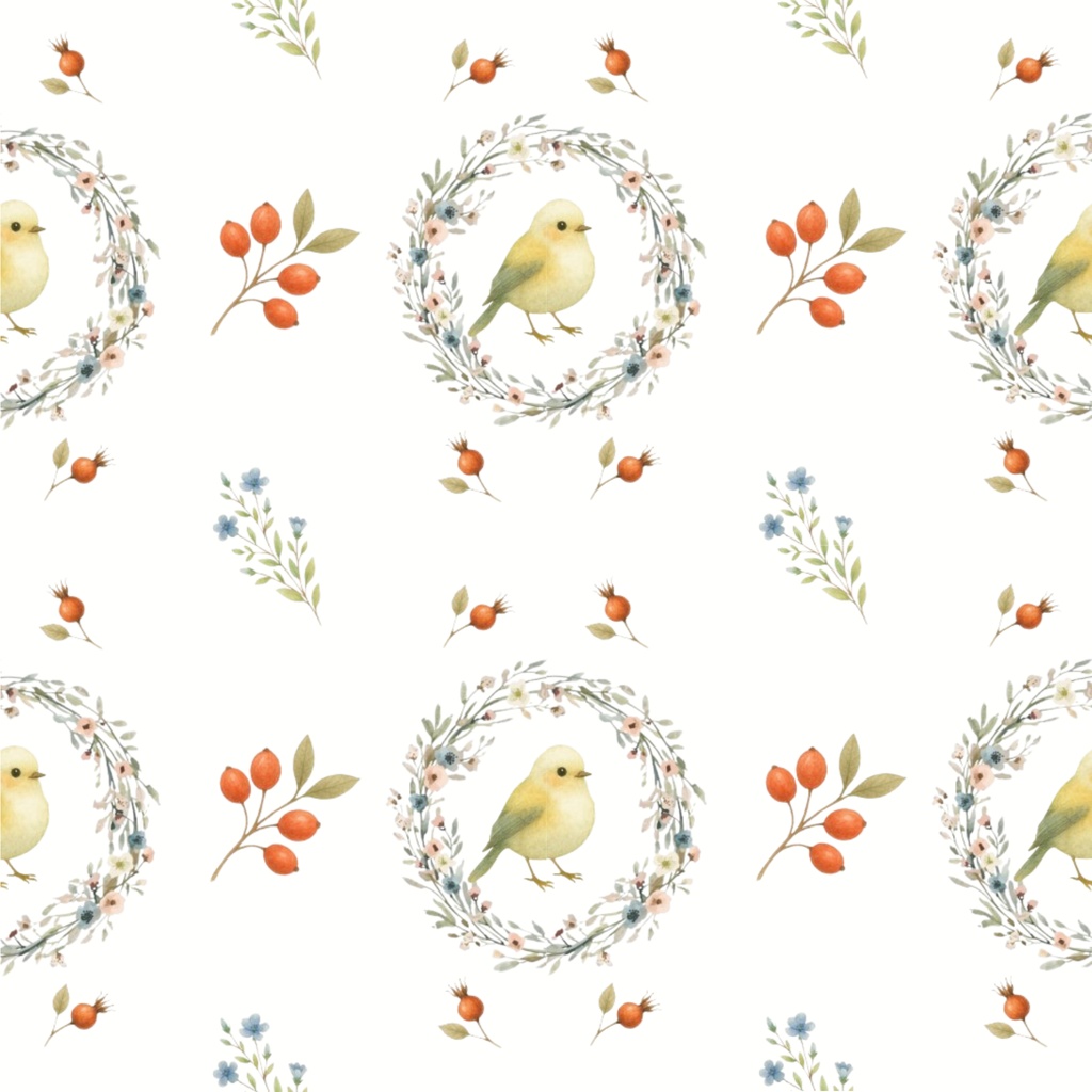 〈森と小鳥のデジタルペーパー③〉北欧水彩スタイル・5色セット
