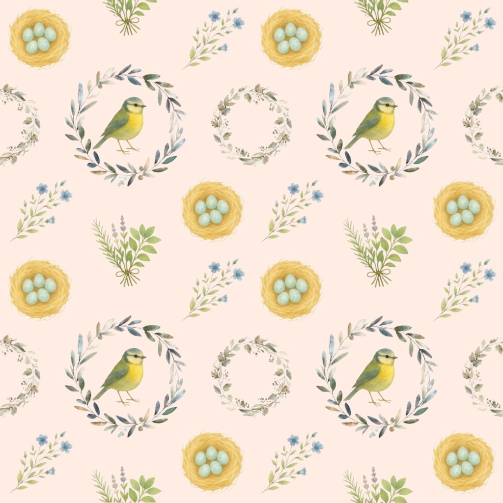 〈森と小鳥のデジタルペーパー⑤〉北欧水彩スタイル・5色セット