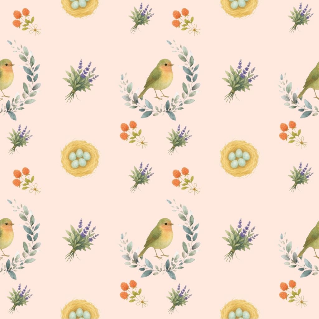 〈森と小鳥のデジタルペーパー⑦〉北欧水彩スタイル・5色セット