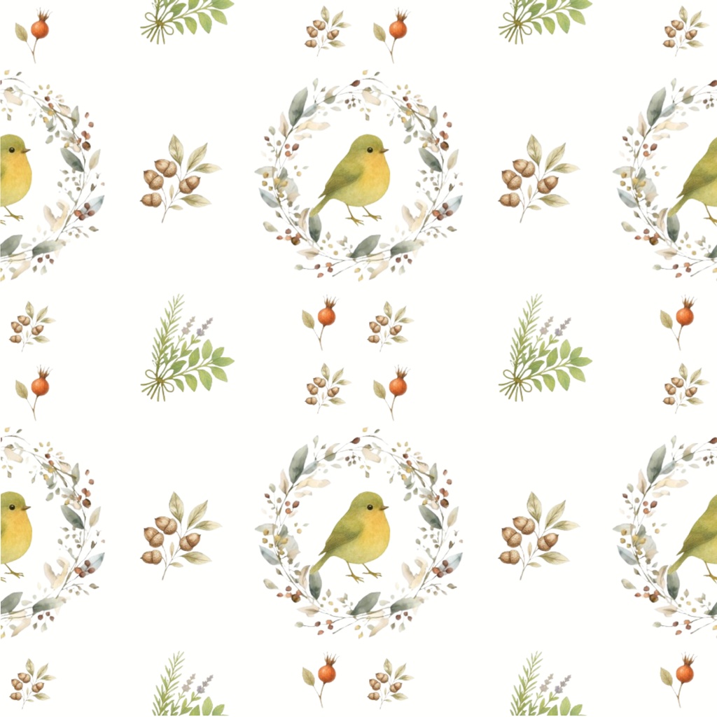〈森と小鳥のデジタルペーパー⑧〉北欧水彩スタイル・5色セット