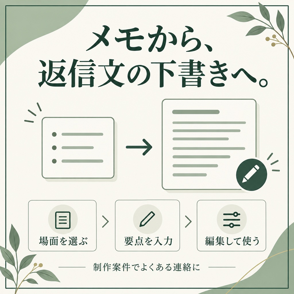 制作案件の返信ノート|修正・追加見積・トラブル連絡の文面を作るツール