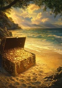 《黄金の扉と満月の滝 開運幻想画》5点セット