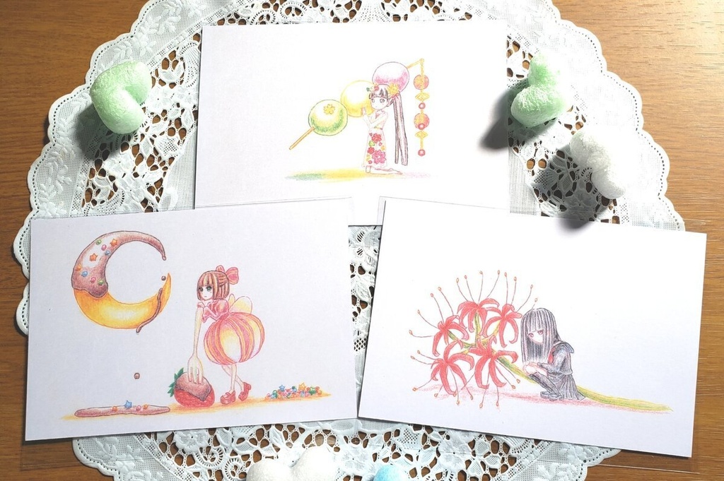 ポストカードセット 団子 彼岸花 バレンタイン ぷちじょし Booth