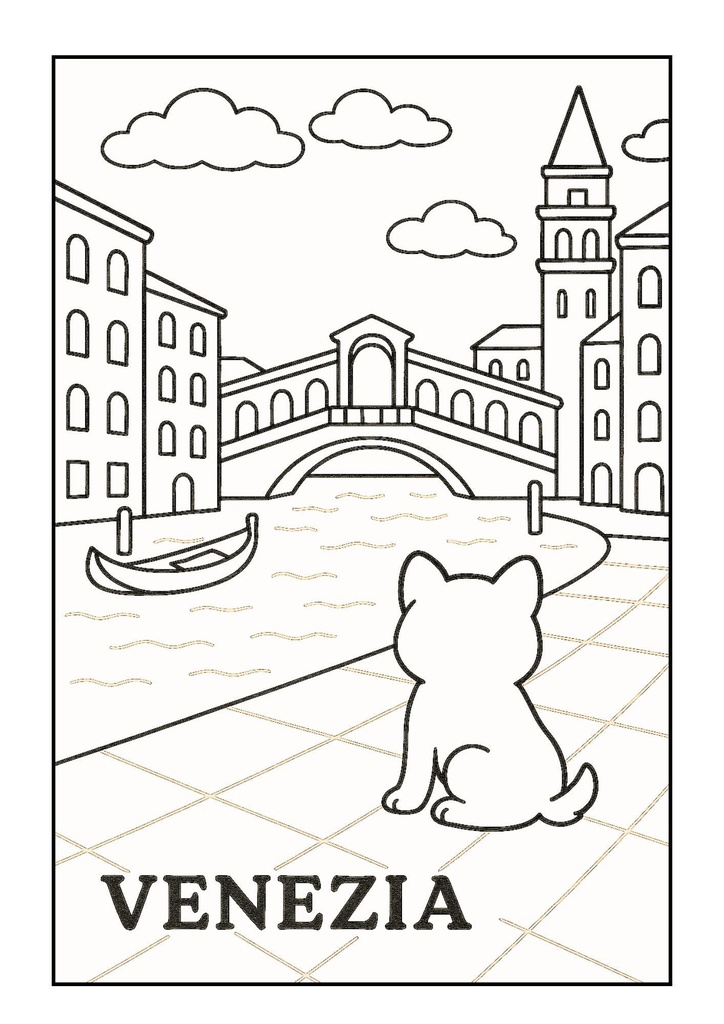 【ぬりえPDF】しば犬と訪ねる イタリアの景色(親子パック)