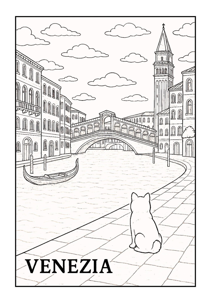 【ぬりえPDF】しば犬と訪ねる イタリアの景色(親子パック)