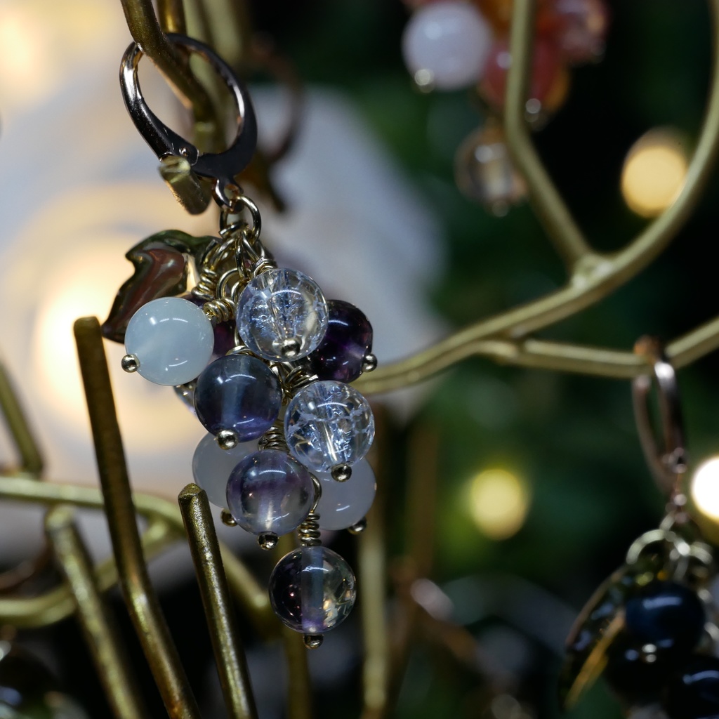 【再稼働、粒子】天然石ぶどうのみみかざり