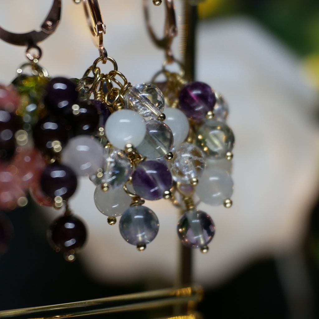 【再稼働、粒子】天然石ぶどうのみみかざり