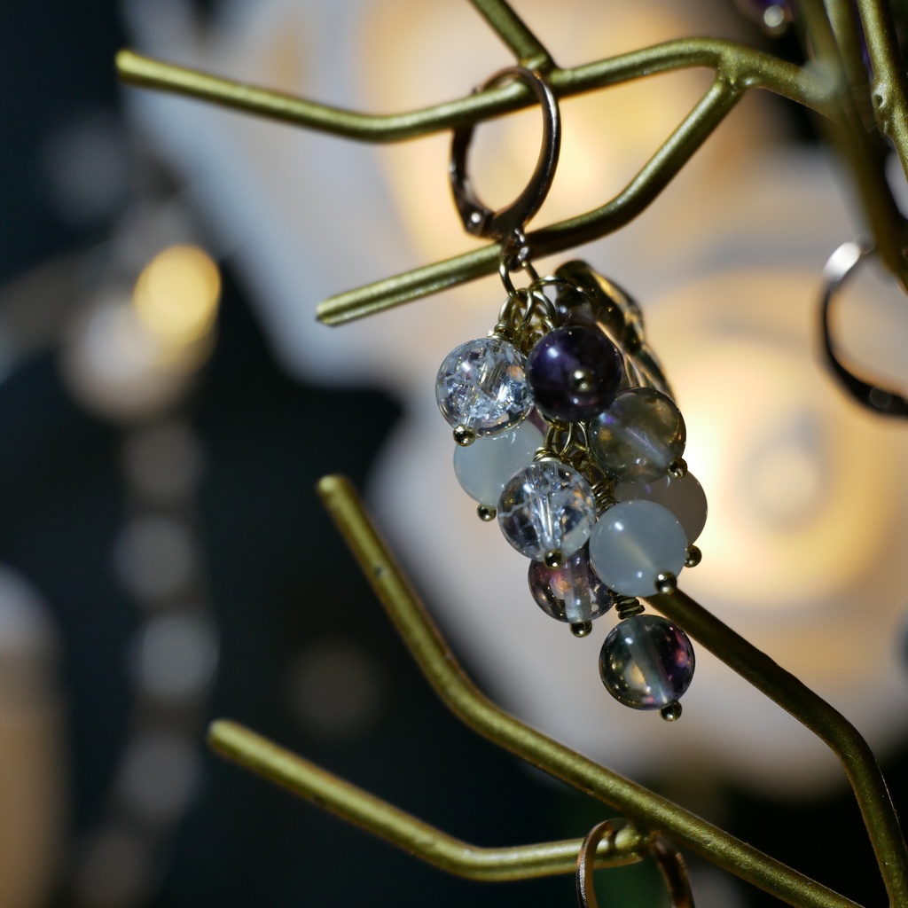 【再稼働、粒子】天然石ぶどうのみみかざり