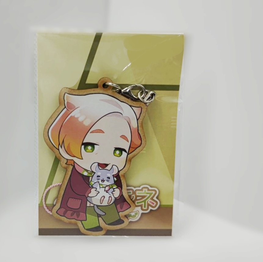 樫尾キネおばあちゃんとチンチラ 【木製キーホルダー】