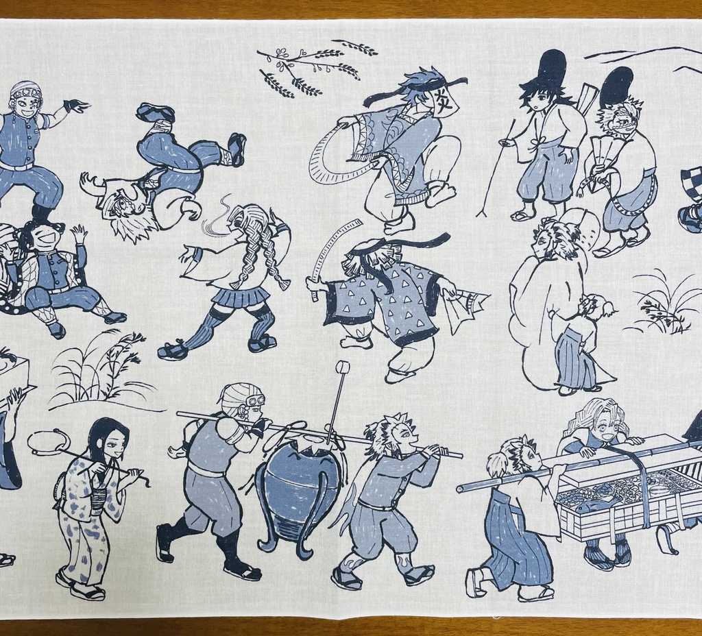 鳥獣戯画風てぬぐい