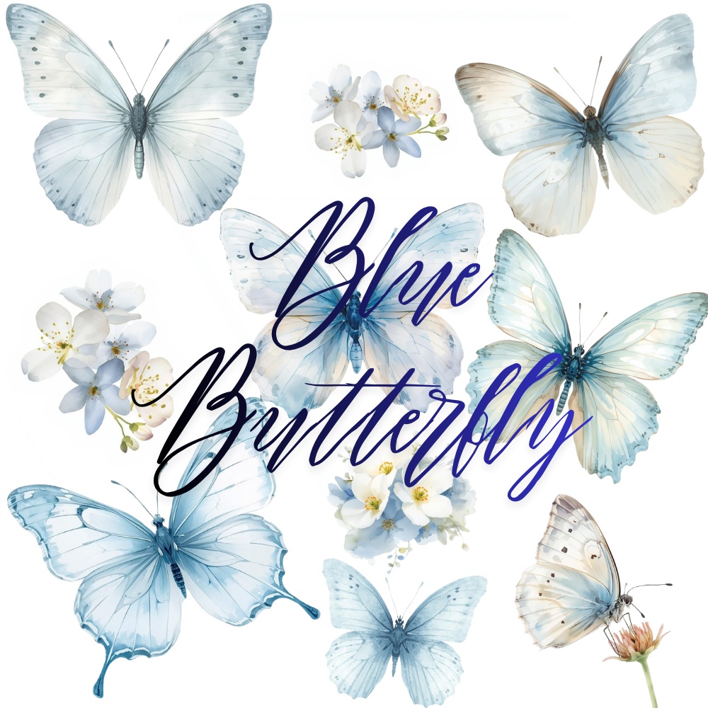 Blue Butterfly　クリップアート　8枚　テクスチャ