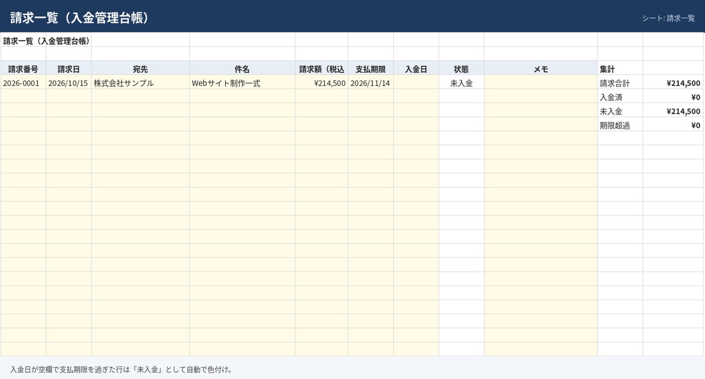 フリーランス向け 見積書・納品書・請求書テンプレート【インボイス対応・Excel】入金管理台帳つき