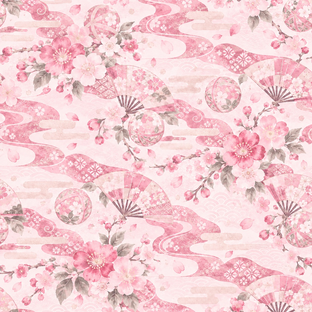 🌸 桜と扇の華やかな和柄|シームレスデジタルペーパー10色セット Japanese Sakura & Folding Fan Seamless Digital Paper – 10 Colors