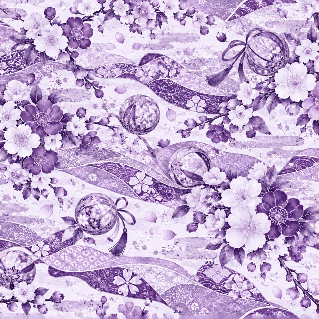花舞う雅の和柄|桜・梅・手まりと流水のデジタルペーパー10色セット|Japanese Floral Digital Paper – 10 Colors