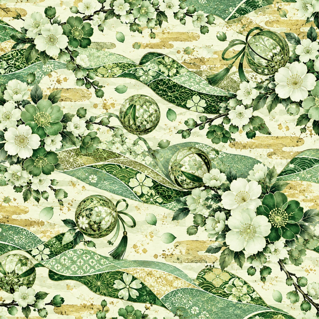 花舞う雅の和柄|桜・梅・手まりと流水のデジタルペーパー10色セット|Japanese Floral Digital Paper – 10 Colors