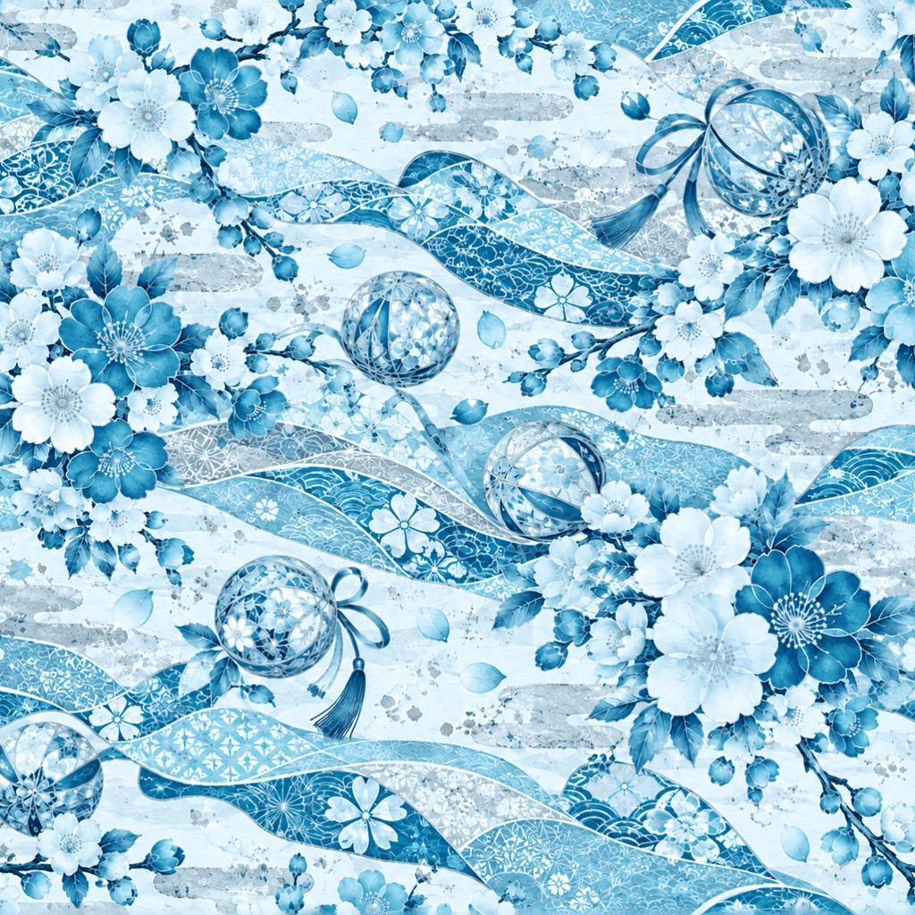 花舞う雅の和柄|桜・梅・手まりと流水のデジタルペーパー10色セット|Japanese Floral Digital Paper – 10 Colors