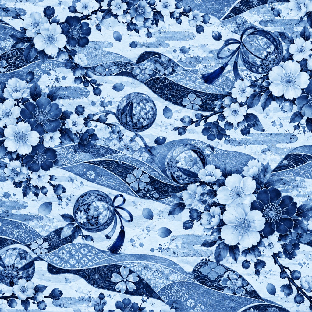 花舞う雅の和柄|桜・梅・手まりと流水のデジタルペーパー10色セット|Japanese Floral Digital Paper – 10 Colors