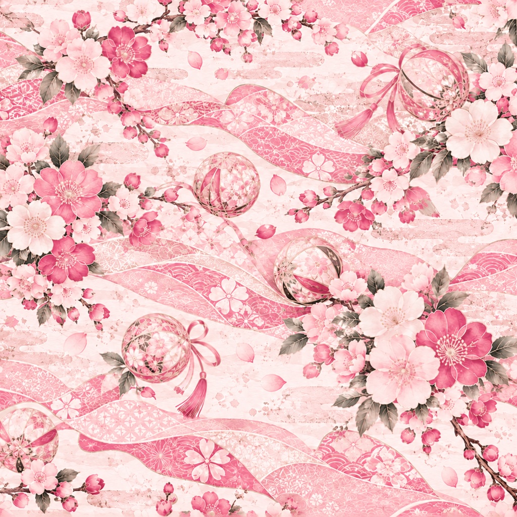 花舞う雅の和柄|桜・梅・手まりと流水のデジタルペーパー10色セット|Japanese Floral Digital Paper – 10 Colors