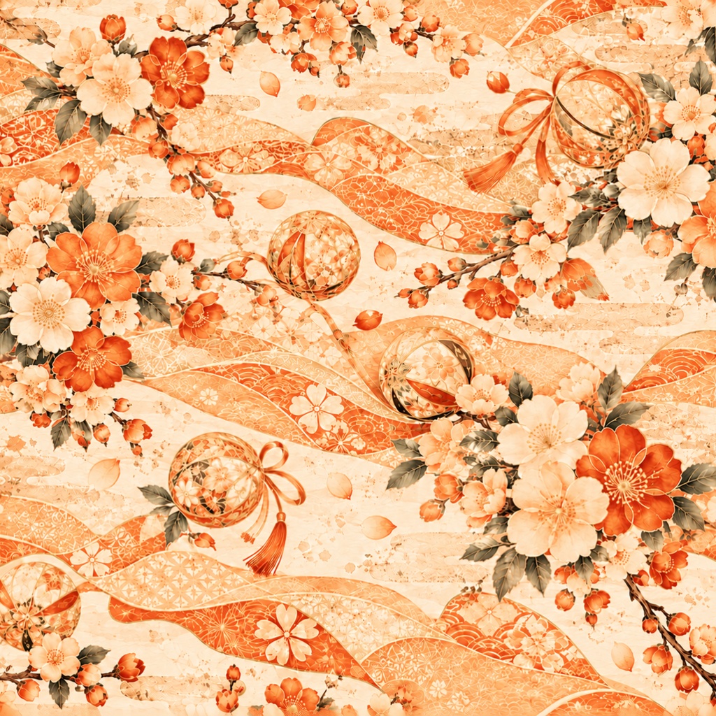 花舞う雅の和柄|桜・梅・手まりと流水のデジタルペーパー10色セット|Japanese Floral Digital Paper – 10 Colors