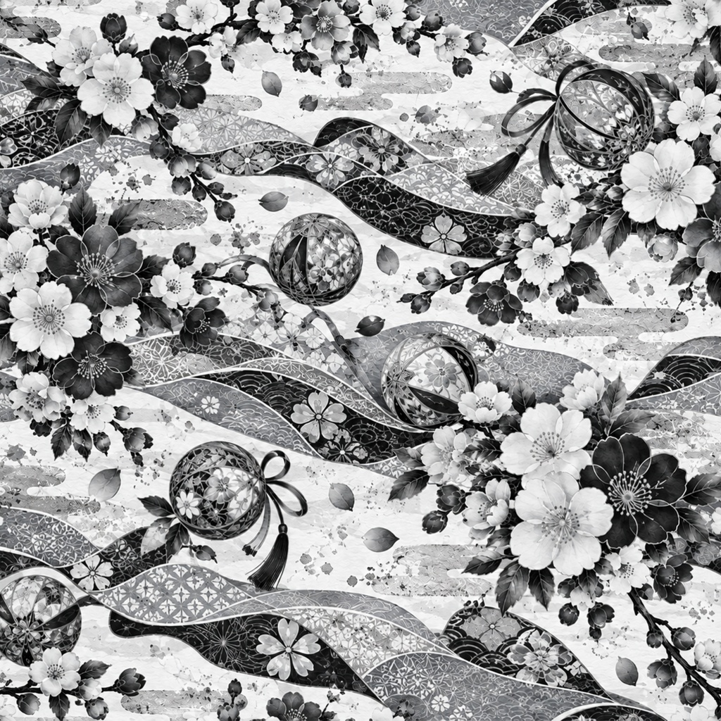 花舞う雅の和柄|桜・梅・手まりと流水のデジタルペーパー10色セット|Japanese Floral Digital Paper – 10 Colors