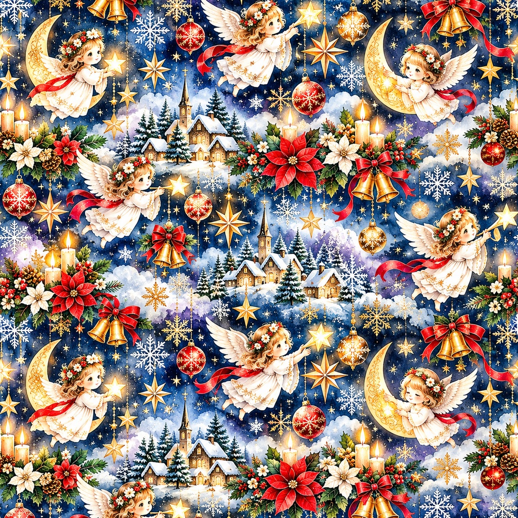 「クリスマスの天使と星降る夜」10色セット、Christmas Angels & Starry Night – 10-Color Digital Paper Set