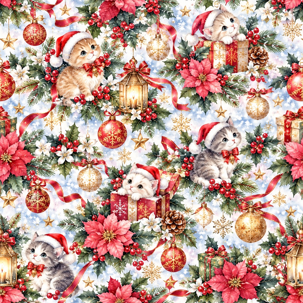 サンタ帽の子猫たちとクリスマスプレゼント