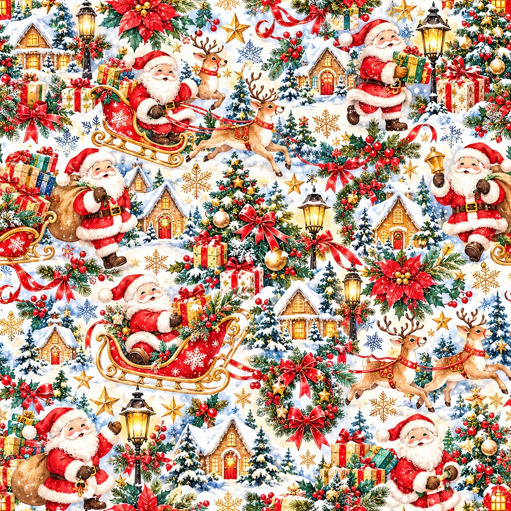 「サンタクロースと雪降るクリスマスの街」Santa Claus & Snowy Christmas Village – Digital Paper Collection