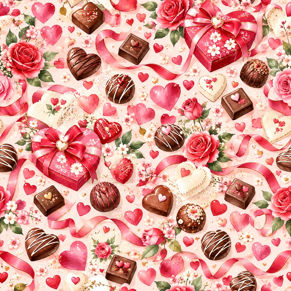 「バラとハートが彩る甘いバレンタイン・10色セット」「Sweet Valentine – Roses, Hearts & Chocolates | 10 Digital Papers」