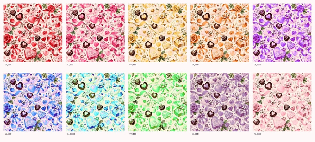 「恋するラブレターとハートの贈り物・バレンタイン和み柄10色セット」Love Letters & Heartfelt Gifts – Romantic Valentine Digital Paper | 10 Colors