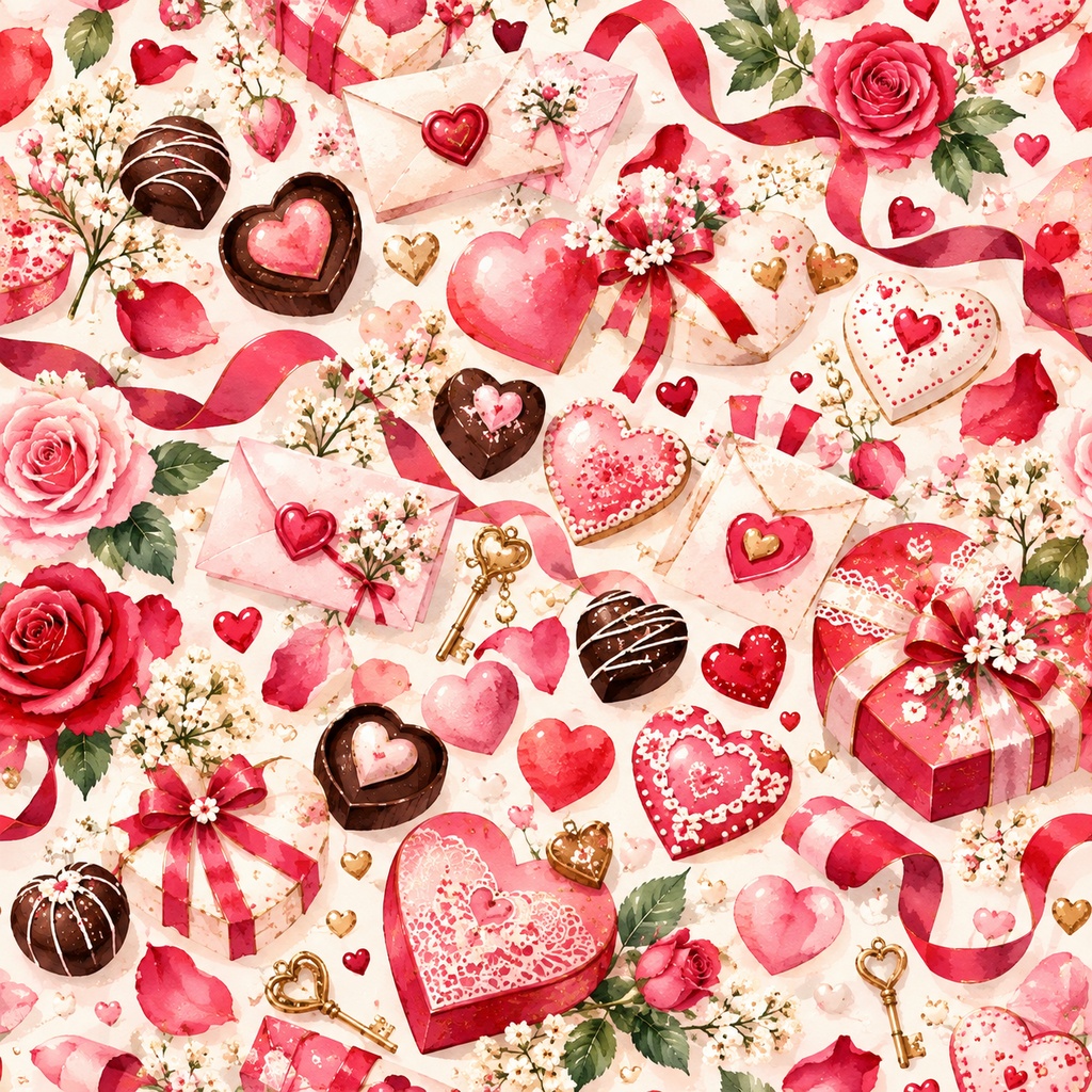 「恋するラブレターとハートの贈り物・バレンタイン和み柄10色セット」Love Letters & Heartfelt Gifts – Romantic Valentine Digital Paper | 10 Colors