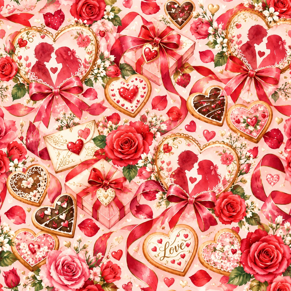 「ハートの中で出会う二人・恋のバレンタイン水彩柄10色セット」Love Begins in a Heart – Romantic Valentine Watercolor Digital Paper | 10 Colors