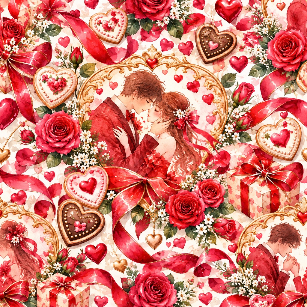 「愛を誓う二人の優しい時間・バレンタイン水彩デジタルペーパー10色セット」A Tender Moment of Love – Romantic Couple Valentine Watercolor Digital Paper | 10 Colors