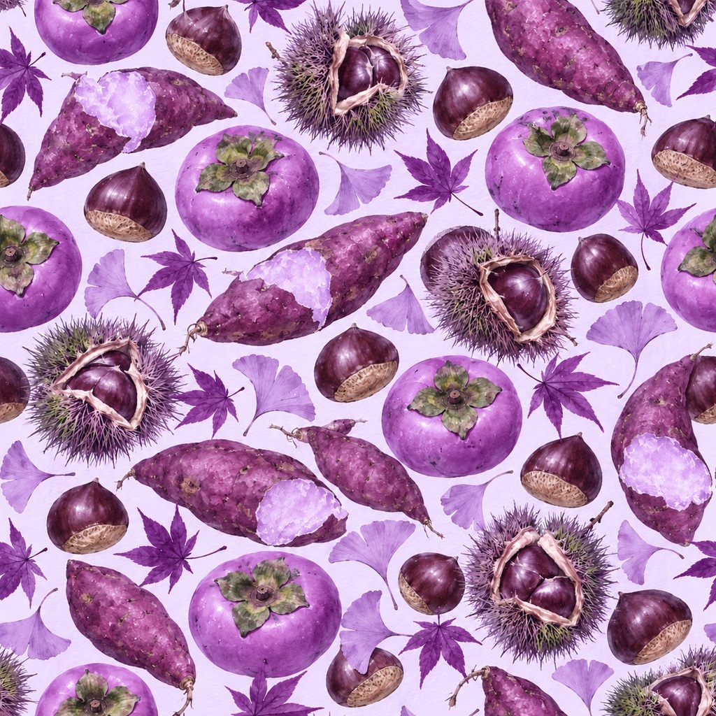 秋の実り ― 柿・栗・さつまいもの水彩シームレスパターン・10色セットAutumn Harvest — Persimmons, Chestnuts & Sweet Potatoes · Watercolor Seamless Pattern · 10-Color Set