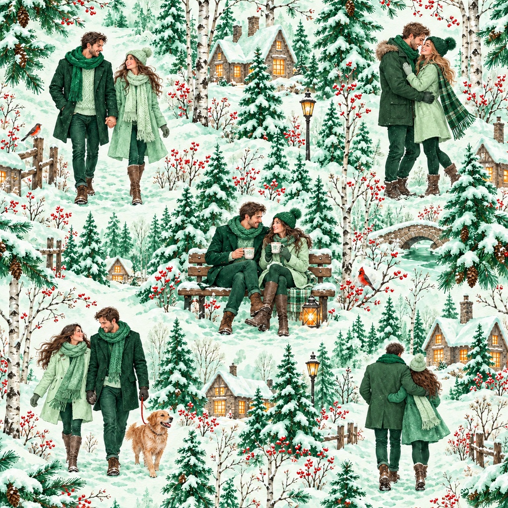 雪景色に寄り添うふたり ― 水彩シームレスパターン・10色セットTogether in a Winter Wonderland — Watercolor Seamless Pattern · 10-Color Set