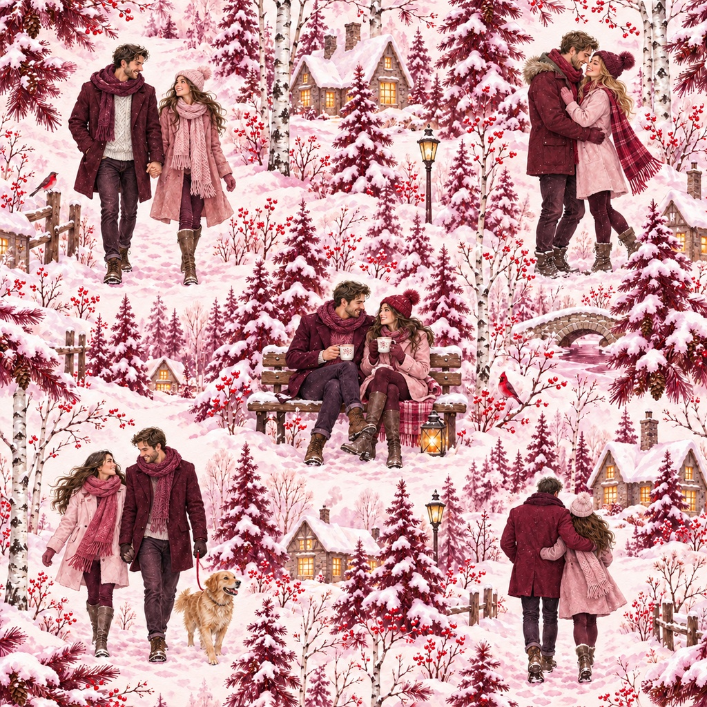 雪景色に寄り添うふたり ― 水彩シームレスパターン・10色セットTogether in a Winter Wonderland — Watercolor Seamless Pattern · 10-Color Set