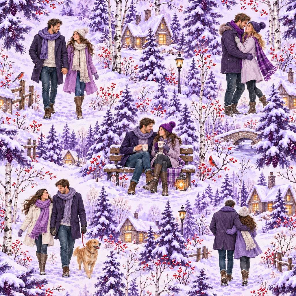 雪景色に寄り添うふたり ― 水彩シームレスパターン・10色セットTogether in a Winter Wonderland — Watercolor Seamless Pattern · 10-Color Set
