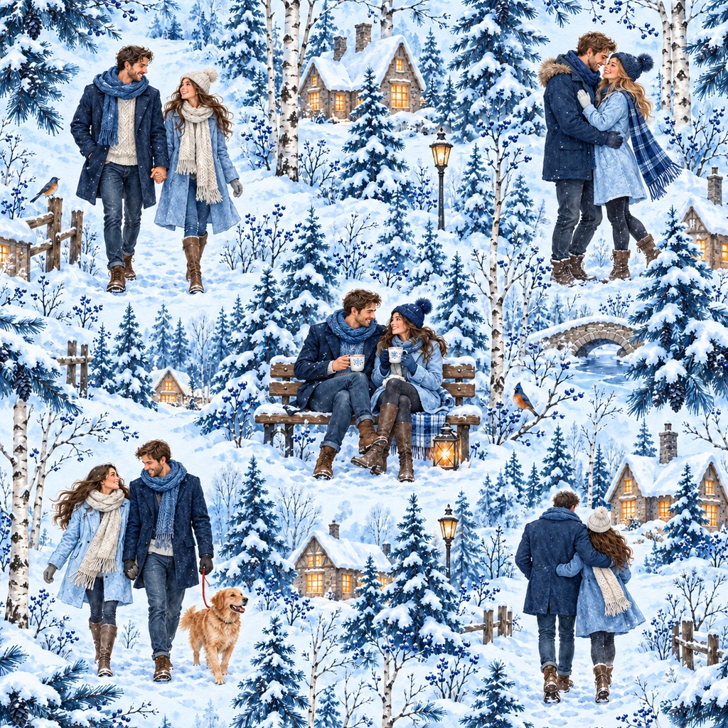 雪景色に寄り添うふたり ― 水彩シームレスパターン・10色セットTogether in a Winter Wonderland — Watercolor Seamless Pattern · 10-Color Set