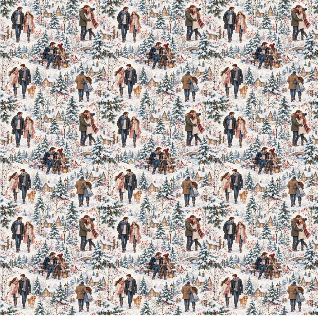 雪景色に寄り添うふたり ― 水彩シームレスパターン・10色セットTogether in a Winter Wonderland — Watercolor Seamless Pattern · 10-Color Set