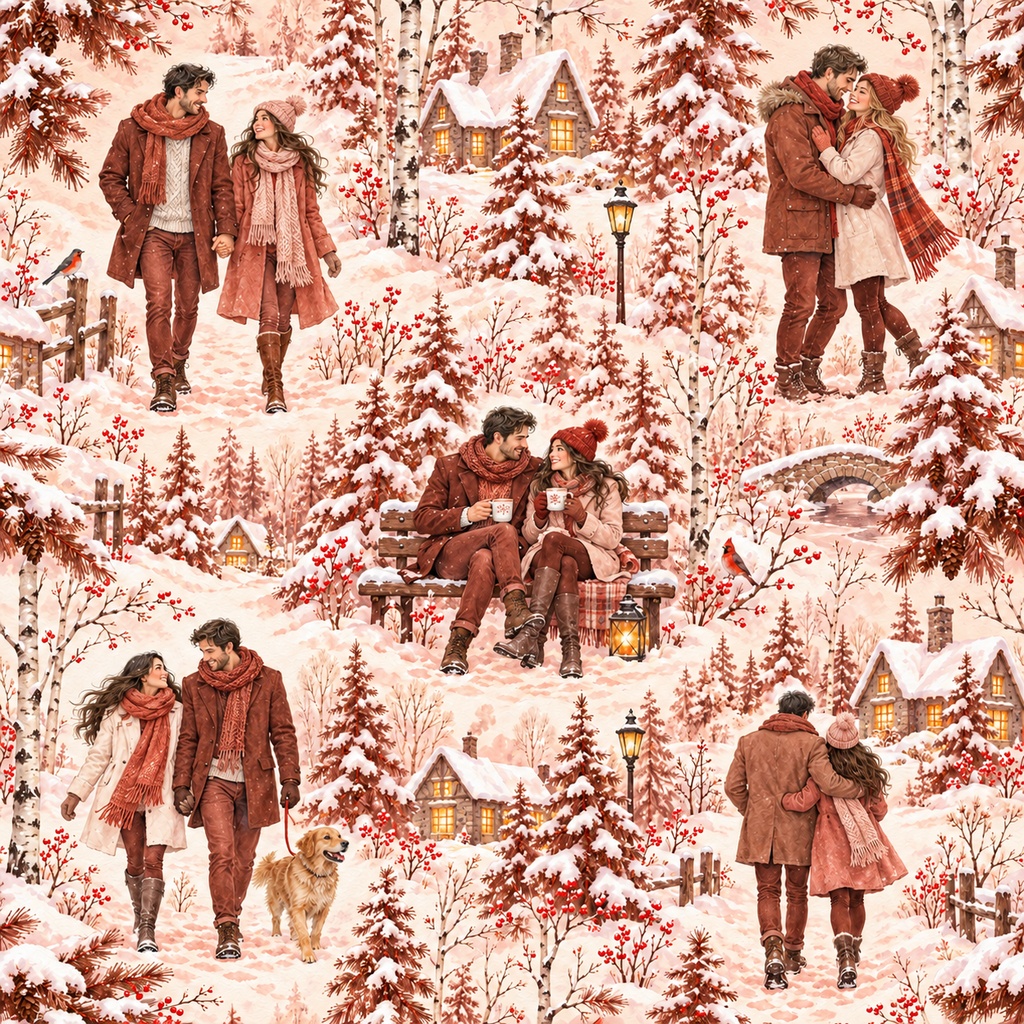雪景色に寄り添うふたり ― 水彩シームレスパターン・10色セットTogether in a Winter Wonderland — Watercolor Seamless Pattern · 10-Color Set