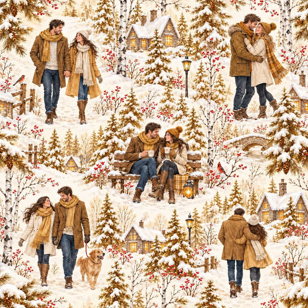 雪景色に寄り添うふたり ― 水彩シームレスパターン・10色セットTogether in a Winter Wonderland — Watercolor Seamless Pattern · 10-Color Set