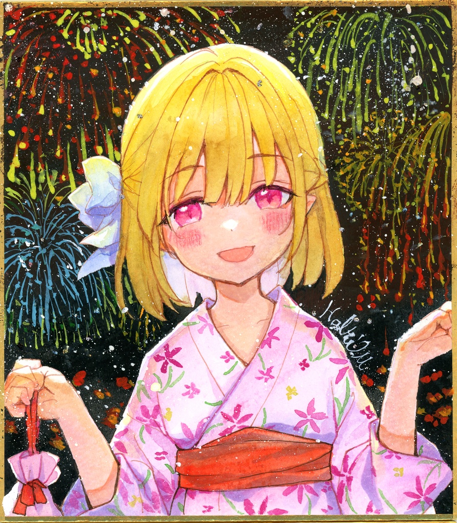 【アナログ色紙】浴衣チカちゃん【オリジナル】