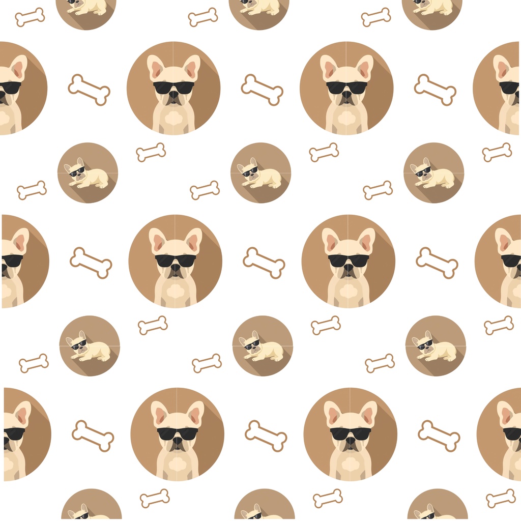 Pop Frenchie Seamless Pattern｜サングラスフレブル総柄デジタルペーパー（PNG／高解像度／商用利用可）