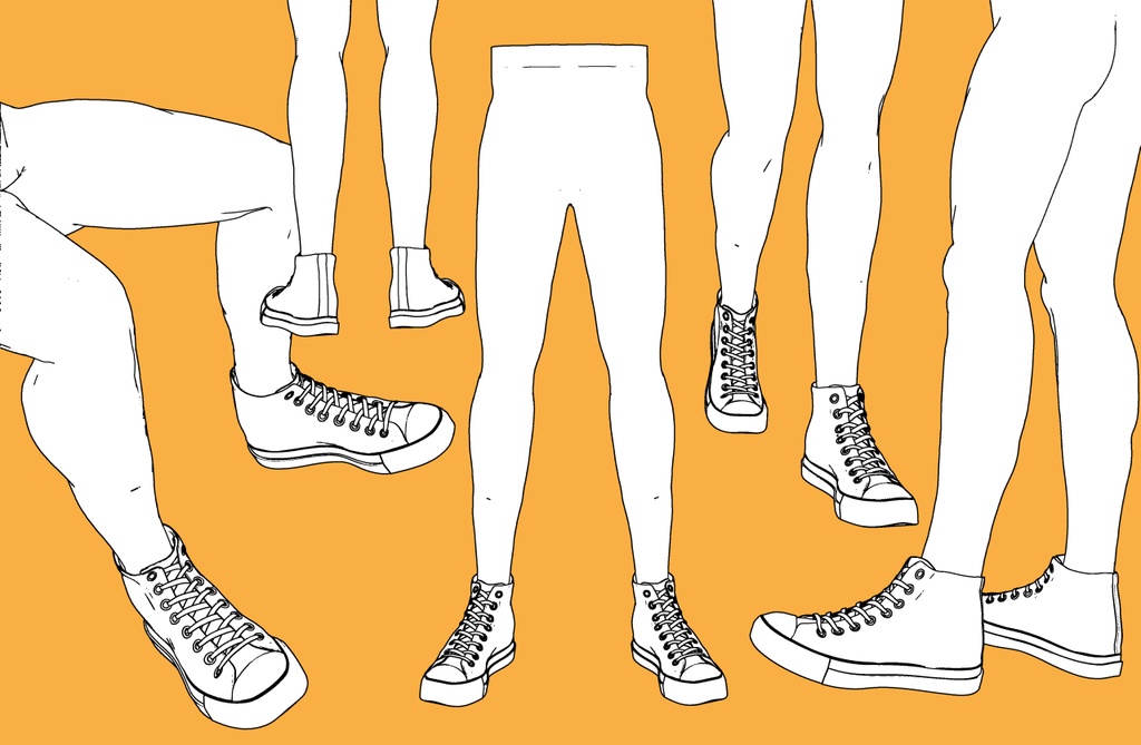 キャンバススニーカー+男性下半身