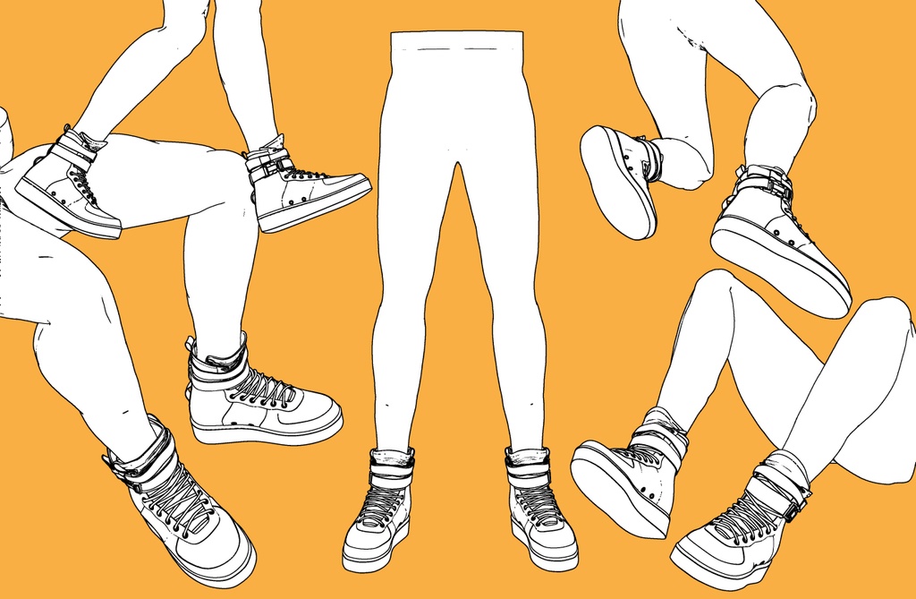 ハイカットスニーカー+男性下半身