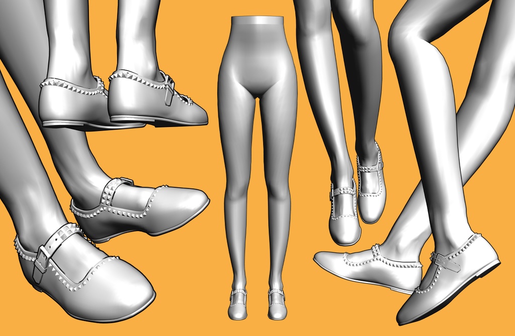 フラットシューズ スタッズ+下半身